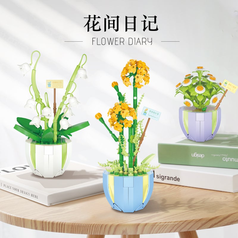 Weile Creative Small Particle Flower Bundle Potted Building Blocks Flower Room Diary Desktop Ornaments Gift Assembled Building Blocks Toy Batch - Image 5
